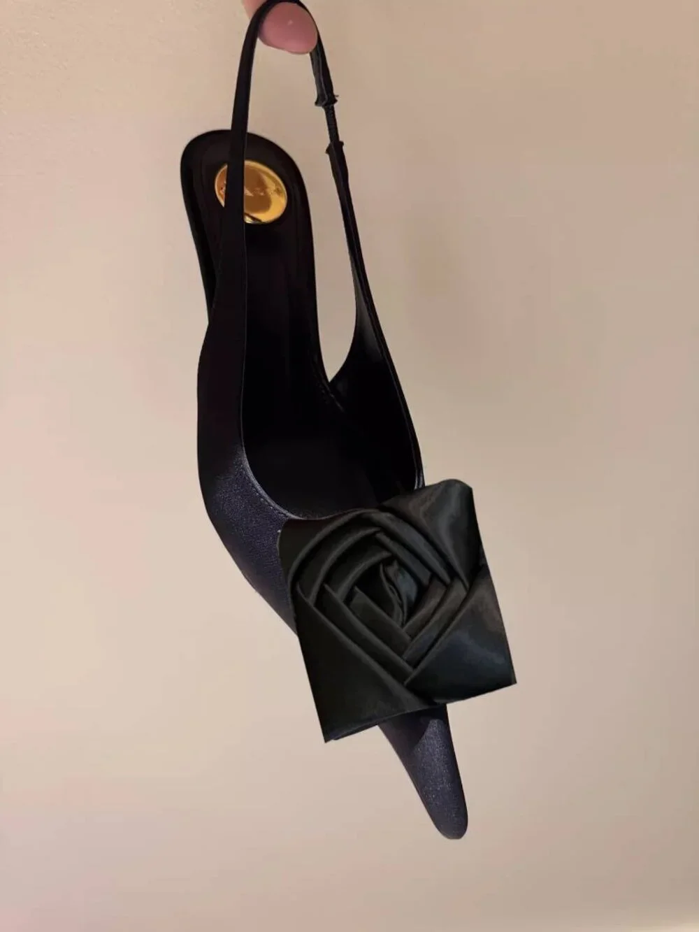 Black Elegant Women's Sexy Rose Sling Back High Heel - Picture 2 of 2